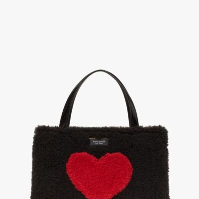 Sam Icon Intarsia Heart Faux Shearling Small Tote