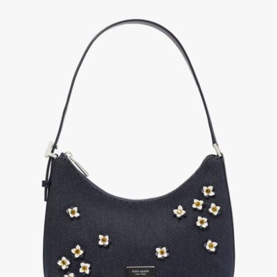 Sam Icon Floral Embellished Denim Small Shoulder Bag