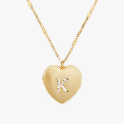 K Heart Letter Locket Necklace