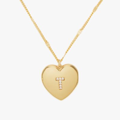 T Heart Letter Locket Necklace