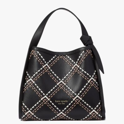 Knott Plaid Stitched Medium Crossbody Tote