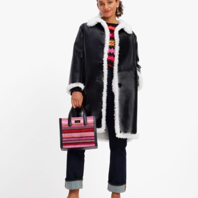 Reversible Faux Patent Shearling Coat