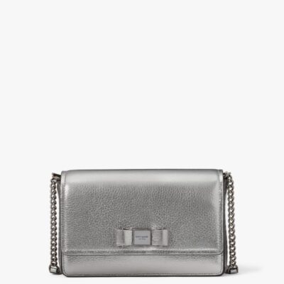 Morgan Bow Embellished Metallic Flap Chain Wallet