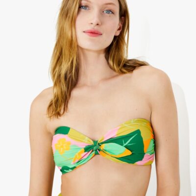 Cucumber Floral Tie Bandeau Bikini Top